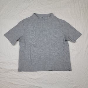Zara Trafaluc Gray Mock Neck Crop Short Sleeve Sweater Women's L